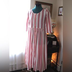 Handmade Linen Blend Pink/Cream Striped Dress